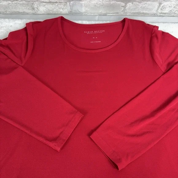 Susan Graver Modern Essentials Liquid Knit Popover Tunic Top Classic Red Size XL - Picture 3 of 9